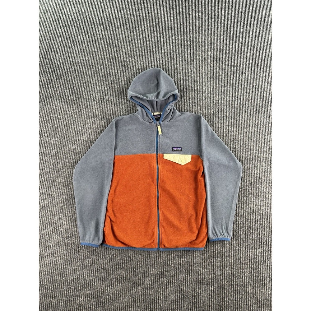 Patagonia Kids Microdini Cropped Hoody 1/2 Zip Pullover Large Navy Orange